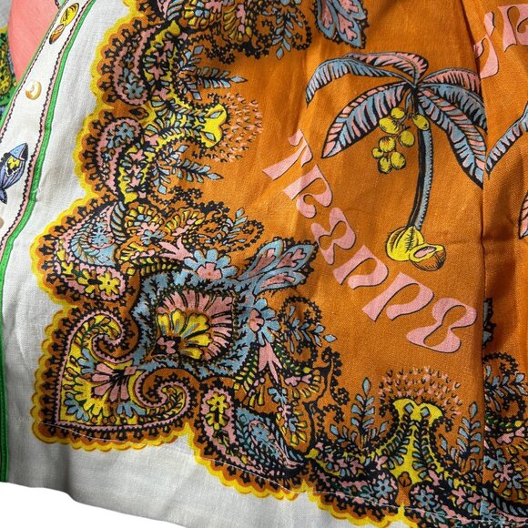 Alemais Womens Size 6 Linen Mini Dress Tropical Mermaid Fish Button Front - Picture 7 of 14